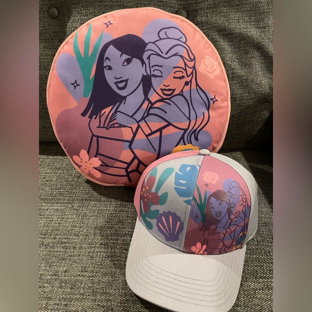 Disney Parks Princess Pink Purple Multicolor Girls Hat and Pillow Set